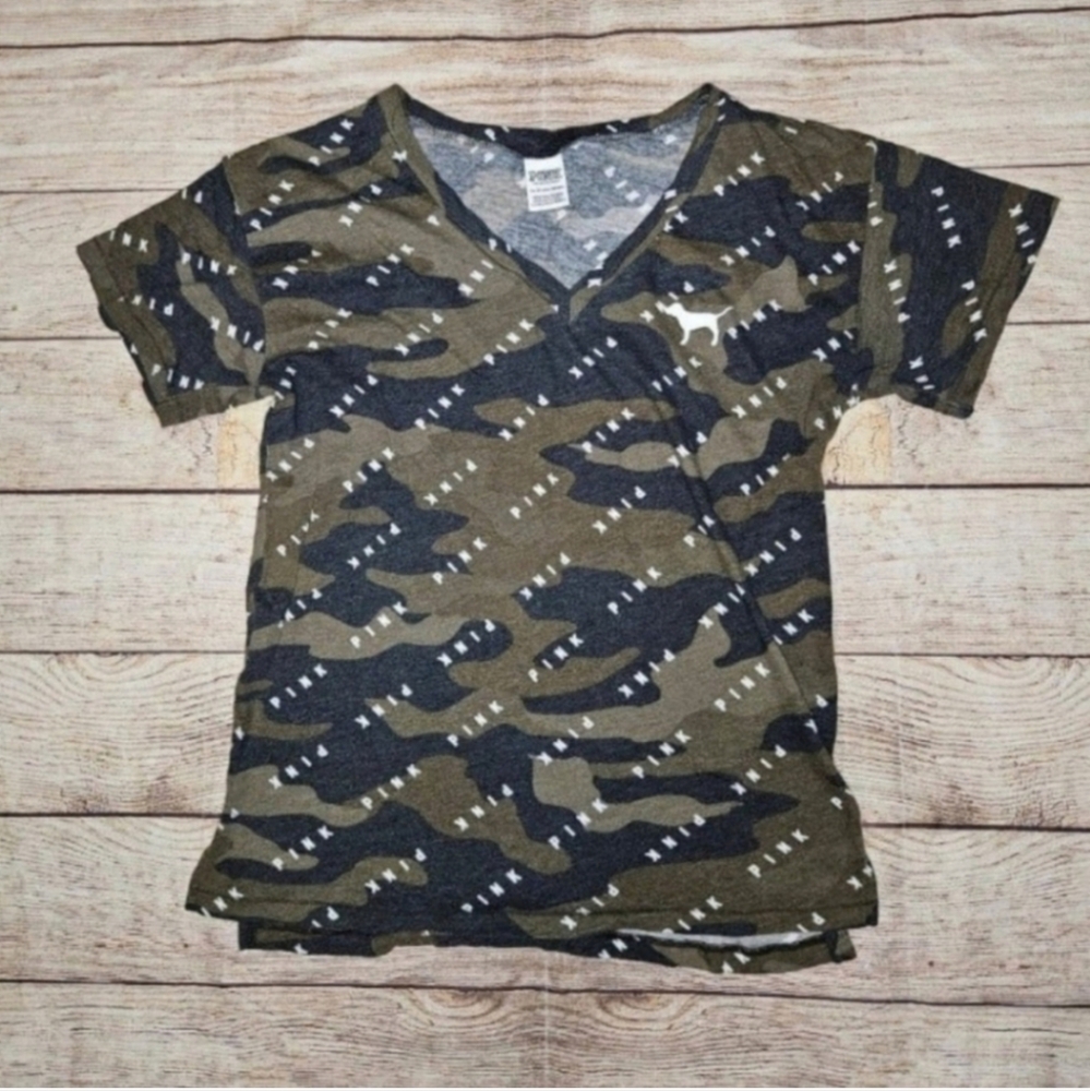 Victoria's secret PINK camo V-neck tee shirt